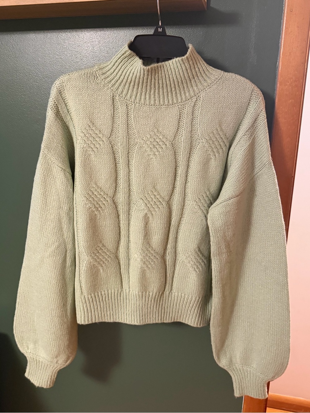 SO Cable Knit Mock Neck Sweater in Sage Green